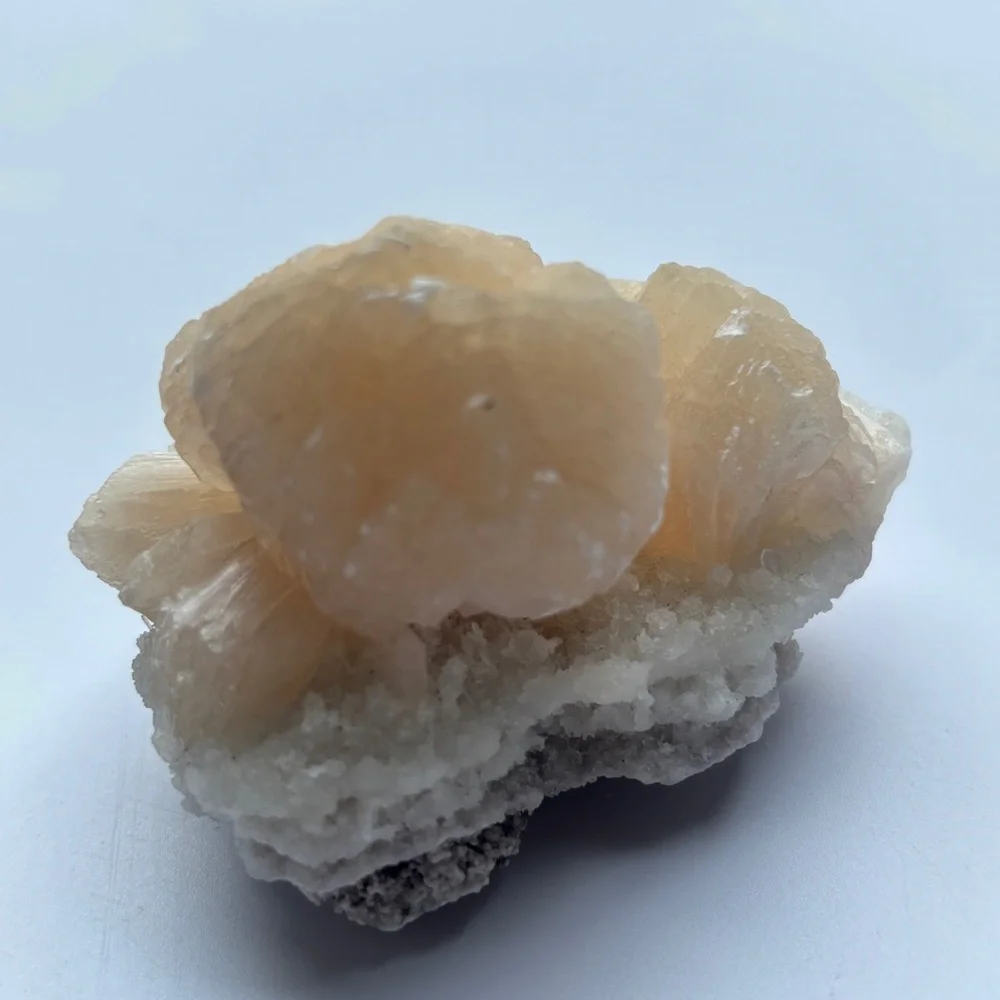 Peach Stilbite Cluster on White Matrix | 5.3 oz Natural Crystal Specimen